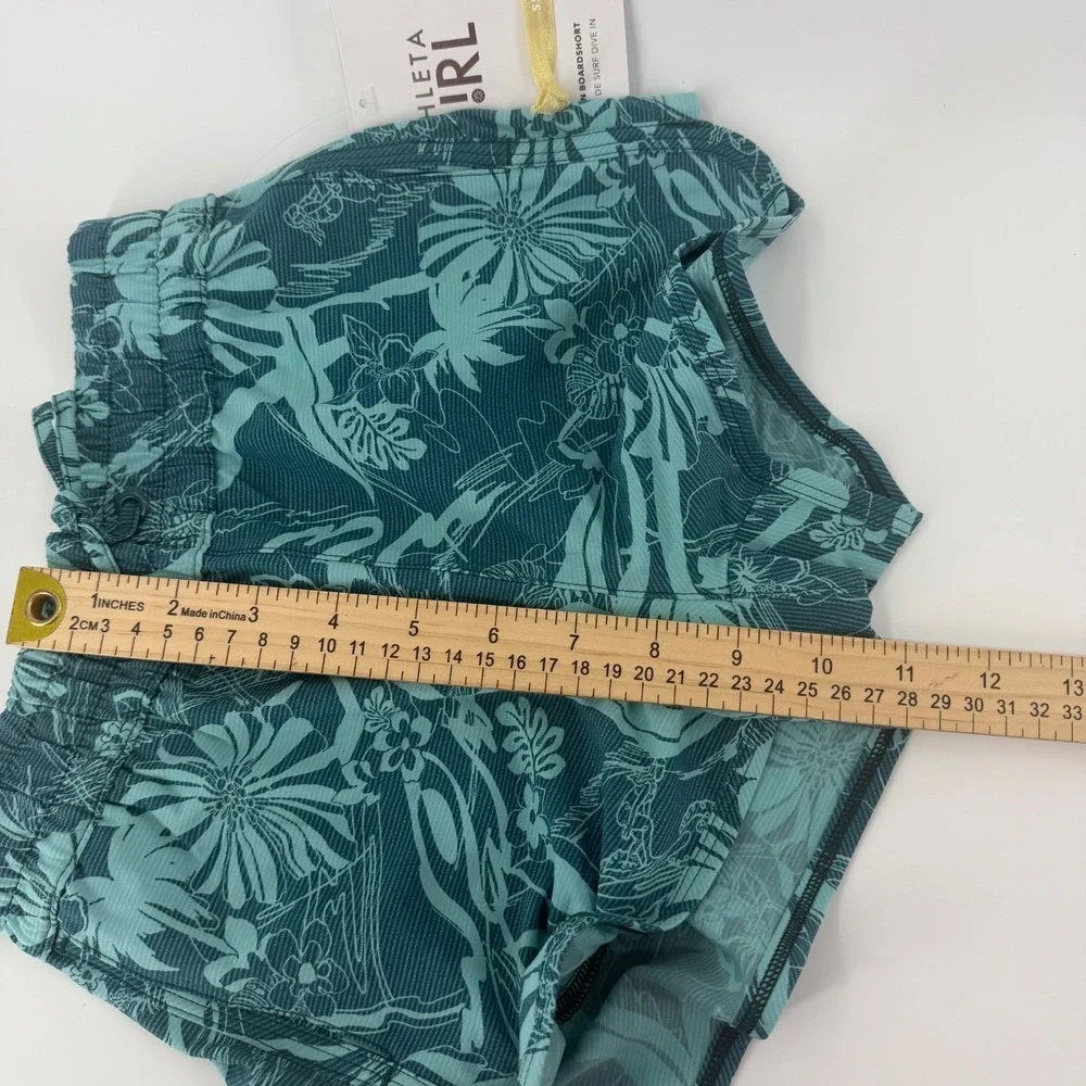 Athleta Girl Dive In Boardshort Floral Print Swim Shorts Teal XS/6 NWT UPF